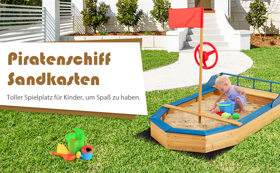 COSTWAY Sandkasten aus massivem Tannenholz, mit Sitzbank mit Stauraum