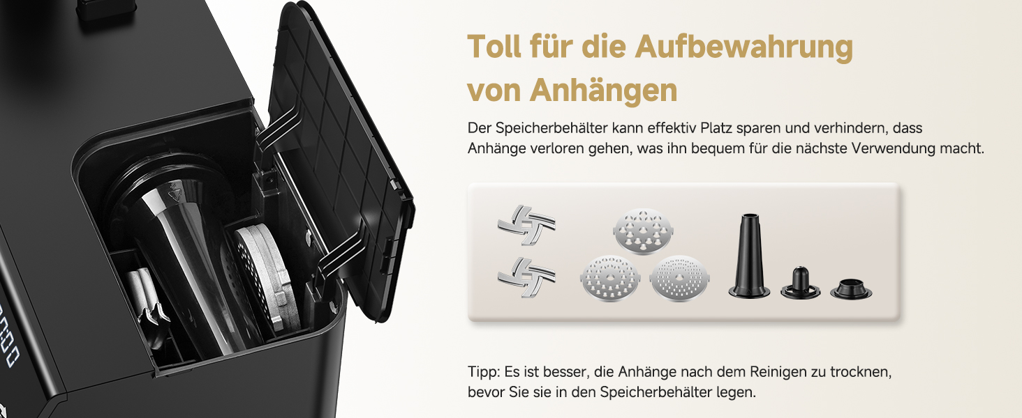 Schwarzer Aufbewahrungskoffer für Anhängerzubehör. Durch das offene Fach kommen verschiedene Kupplungen, Stifte und Kugeln zum Vorschein. Im Text wird erklärt, dass es sich ideal für die Aufbewahrung von Anhängeranbauteilen