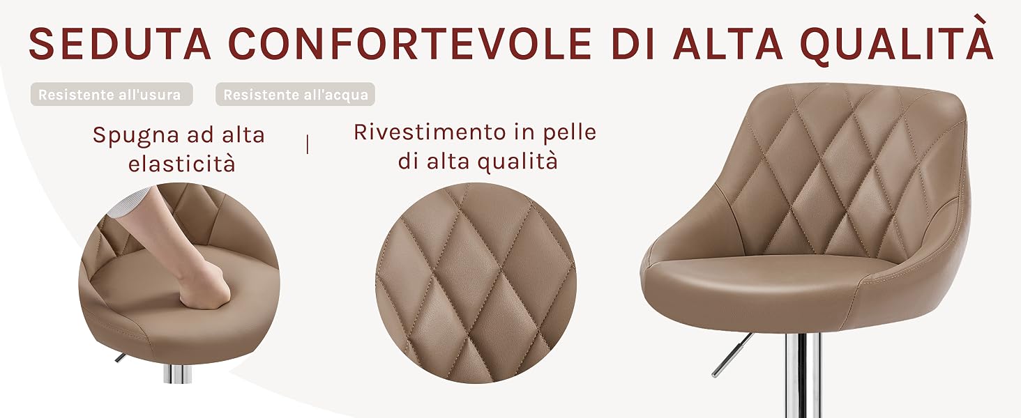 Sedia in pelle beige con schienale e seduta con cuciture a diamante.