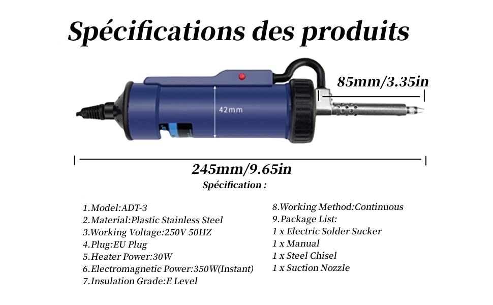 ADT-3 Ventouse à Souder Électrique 220V/30W, Fer de Pompe à Dessouder Sous Vide Électrique