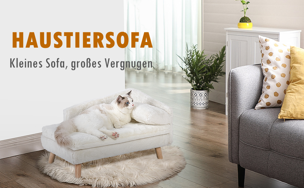 Haustiersofa Hundematte Hundebett Hundesofa Hundecouch Katzen Sofa mit Kissen Rückentasche Plüsch