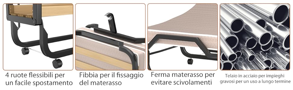 Letto pieghevole con materasso in memory foam struttura resistente e 4  ruote girevoli, Lettino per casa ufficio - Costway