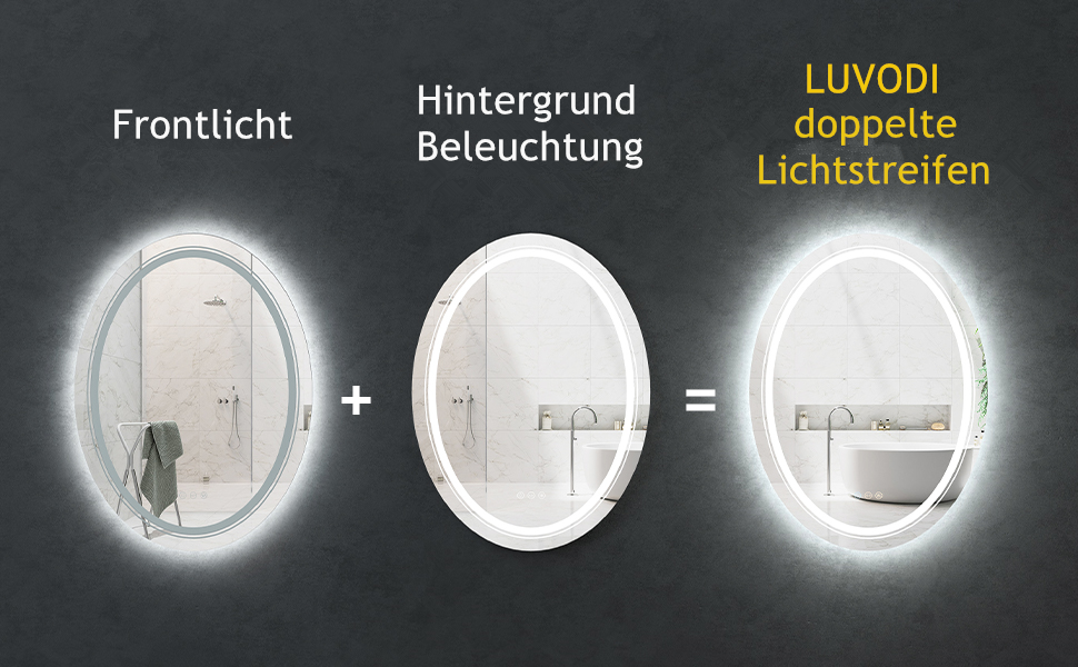Badspiegel LED Badezimmerspiegel mit Beleuchtung mit Touch-Schalter Energiesparend Lichtspiegel 