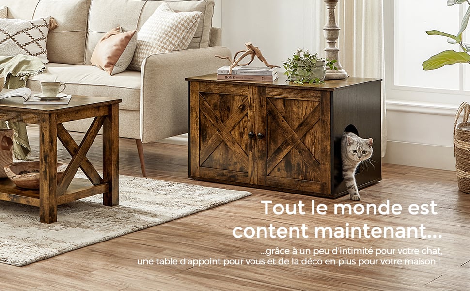 FEANDREA Maison de Toilette pour Chats, Marron Rustique et Noir PCL002X02