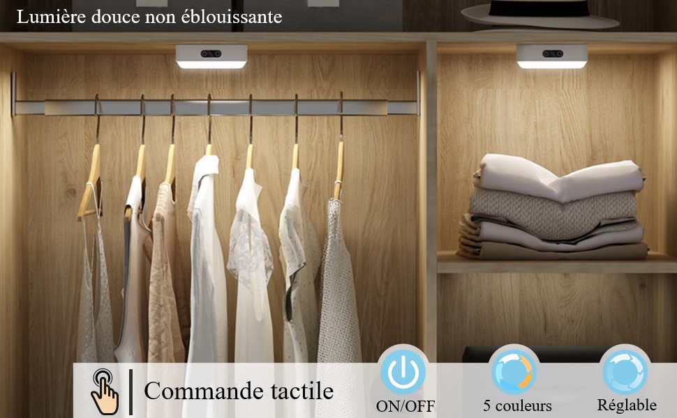 Lampe tactile rechargeable sous meuble LED - Intensité variable - Support magnétique