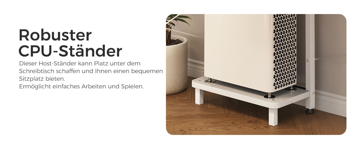 Weißer Plattformständer für CPU oder elektronisches Gerät, mit perforierter Seitenwand. Das robuste Design hebt die Geräte vom Boden ab und sorgt für eine bessere Luftzirkulation