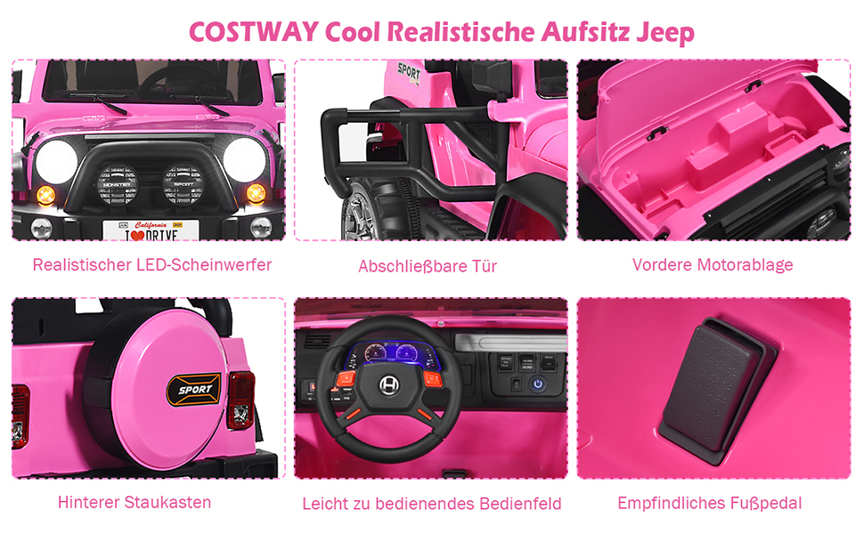 2 Sitzer Kinderauto 2,4G-Fernbedienung Elektroauto Jeep Auto 12V Kinderfahrzeug Kinder ab 3 Jahre