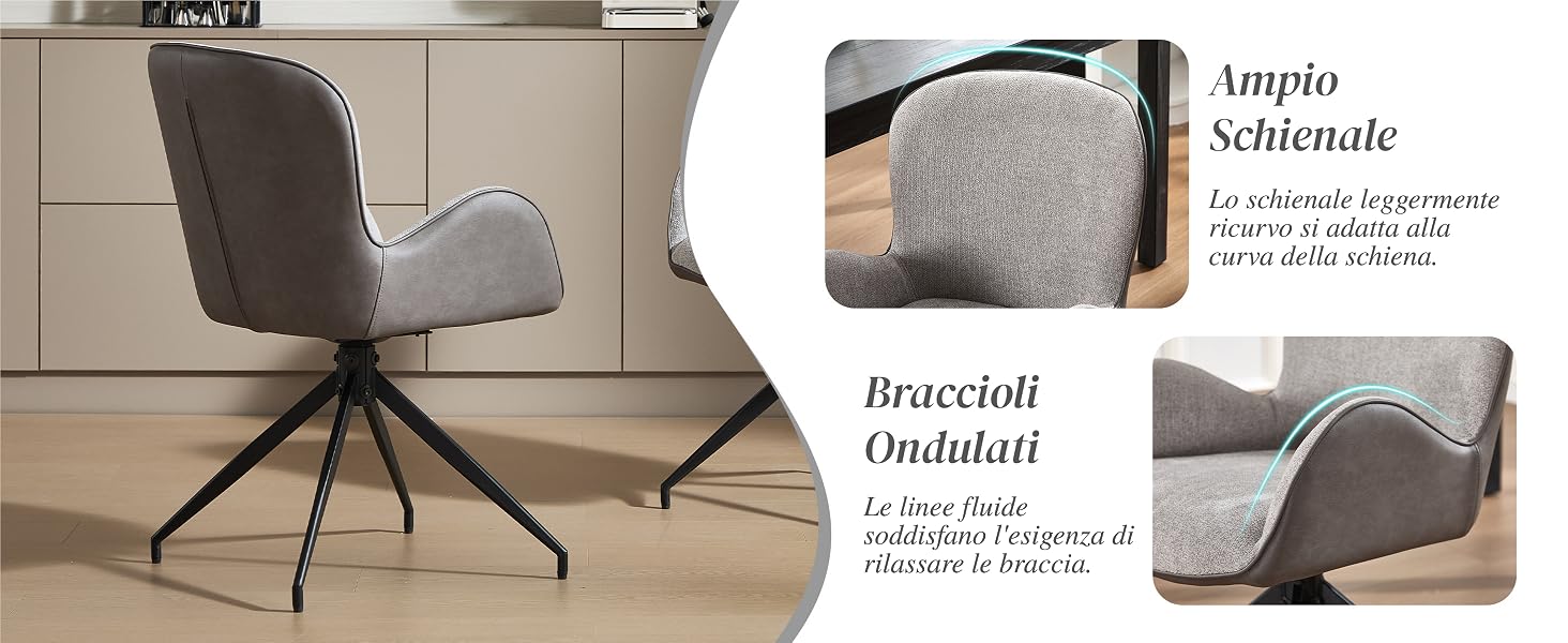 Scatti multipli di prodotti con mobili moderni tra cui sedie e tavoli in toni neutri su sfondi chiari.