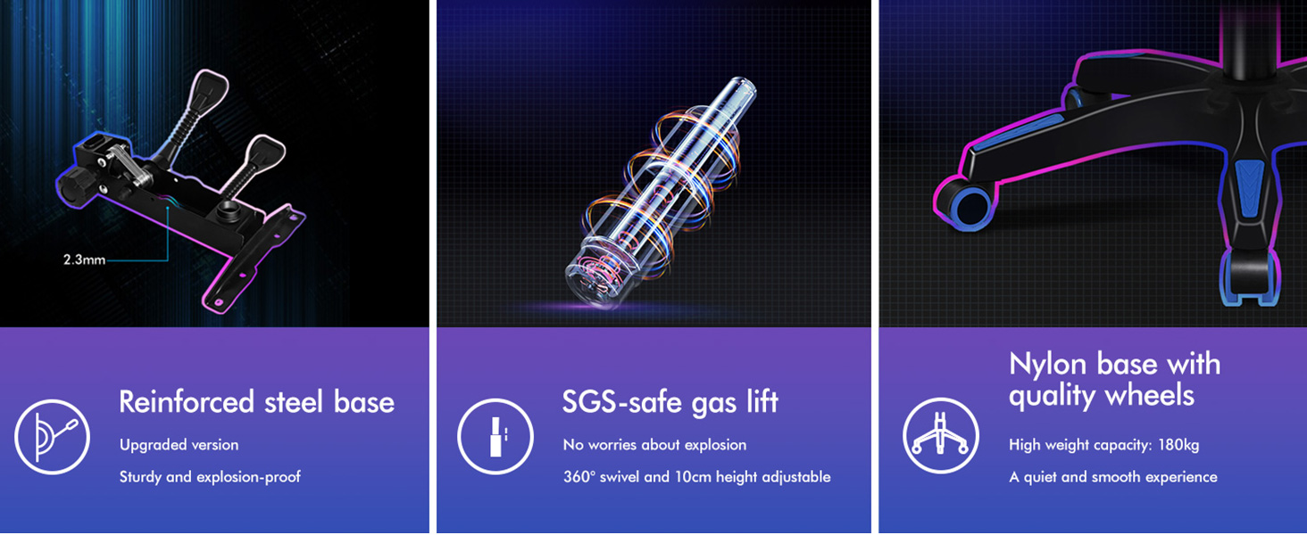 Three-panel product diagram showing different views of a clear tube-like device with blue components.