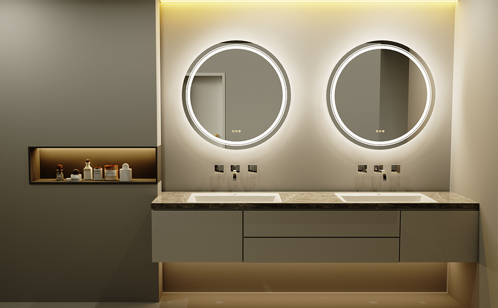 round led lighted bathroom mirror illuminated dimmable