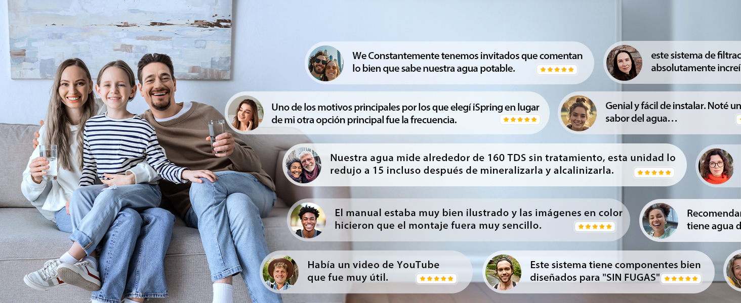 Sección de testimonios de redes sociales o sitios web que muestra varios comentarios de usuarios dispuestos en un diseño horizontal con imágenes de perfil