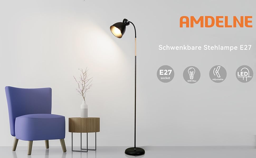 Amdelne Schwenkbare Stehlampe E27 
