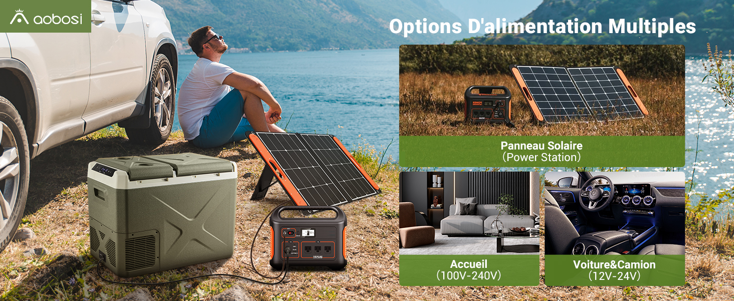 Centrale électrique portable installée à l'extérieur avec des panneaux solaires, offrant plusieurs options d'alimentation, y compris la capacité de recharge solaire et divers ports de connexion.