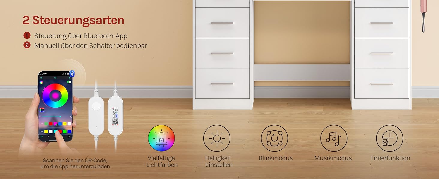 Der Text lautet „Beautyupgrade“ mit Produktverpackungsdisplay mit mehreren weißen Schachteln, Flaschen und Kosmetikbehältern, die auf hölzernen und weißen Oberflächenhintergründen angeordnet sind.