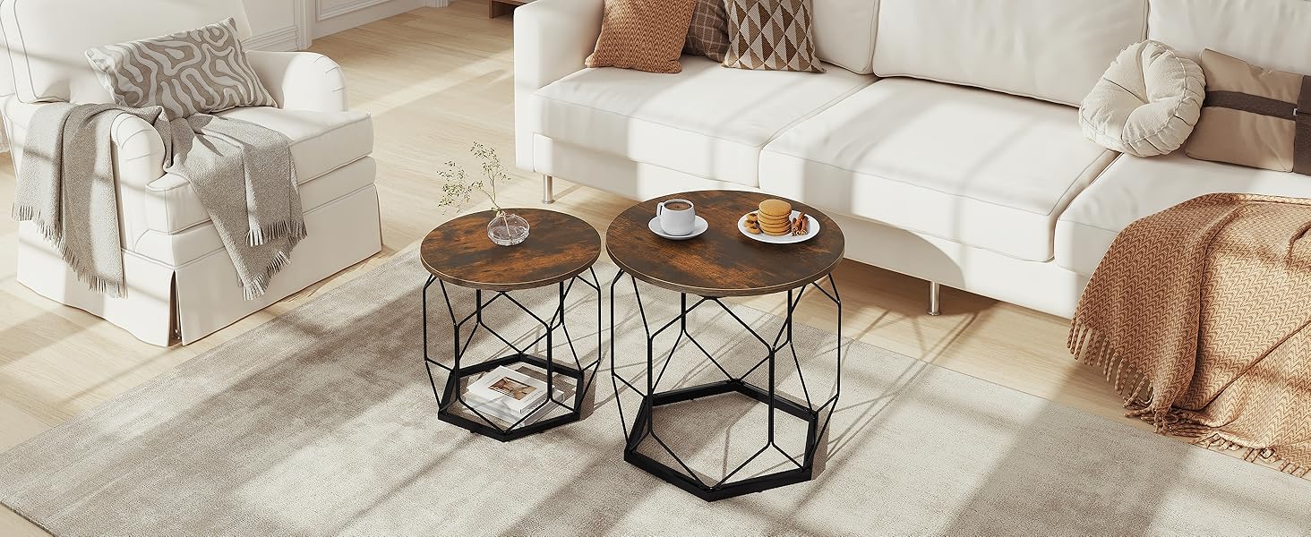 Tavolino Da Caffè Rotondo WOLTU - Design Rovere Chiaro E Nero, Struttura In Metallo, Multiuso - Foto 9