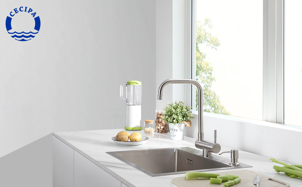 ZPSPZ Klappbarer Vorfenster-Küchenwasserhahn – 360° Schwenkbar, Edelstahl, 6 Cm Feste Höhe, Mit Keramikkartusche & 2 Zulaufschläuchen