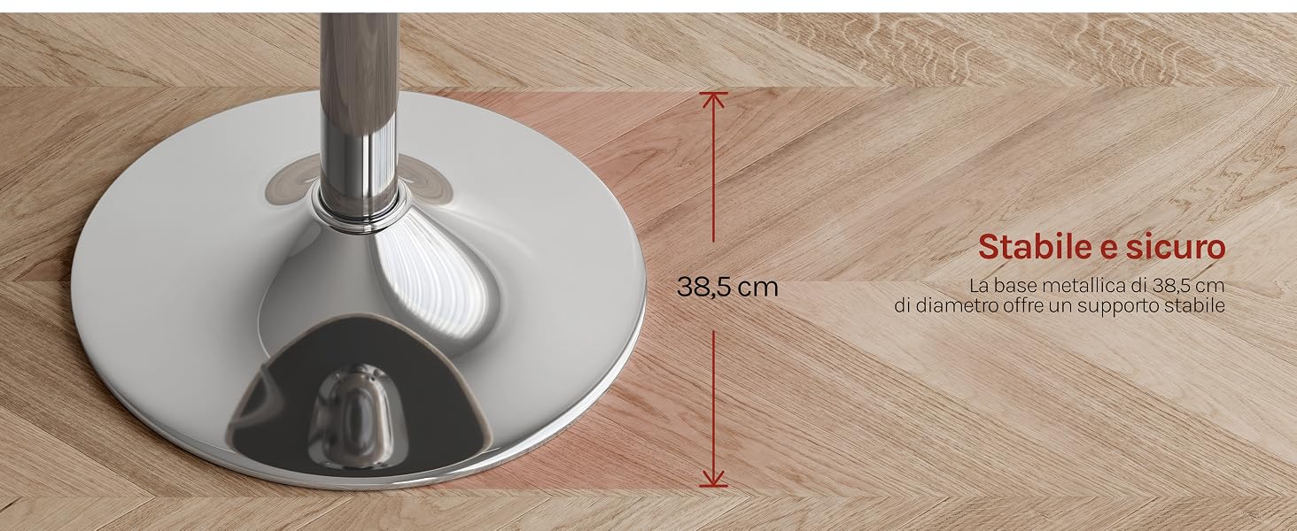 Il testo recita «36,5 cm» e «Stabile é douro». Diagramma tecnico che mostra la misurazione dell'altezza di quello che sembra essere un componente di base o di supporto su un pavimento in legno.
