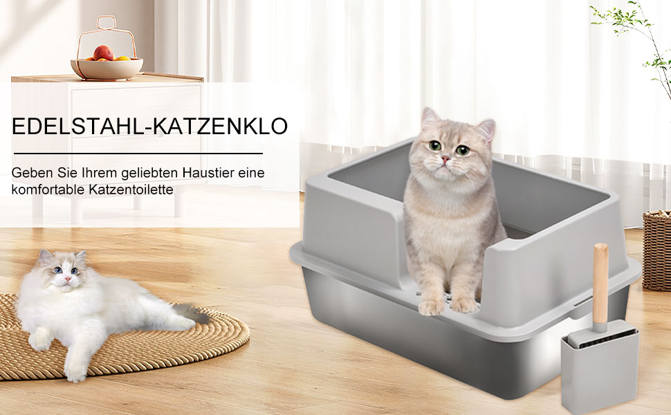 XXL Katzentoilette Aus Edelstahl – Geschlossen Mit Deckel, 60x40x30 Cm, Für Große Katzen & Mehrkatzenhaushalte