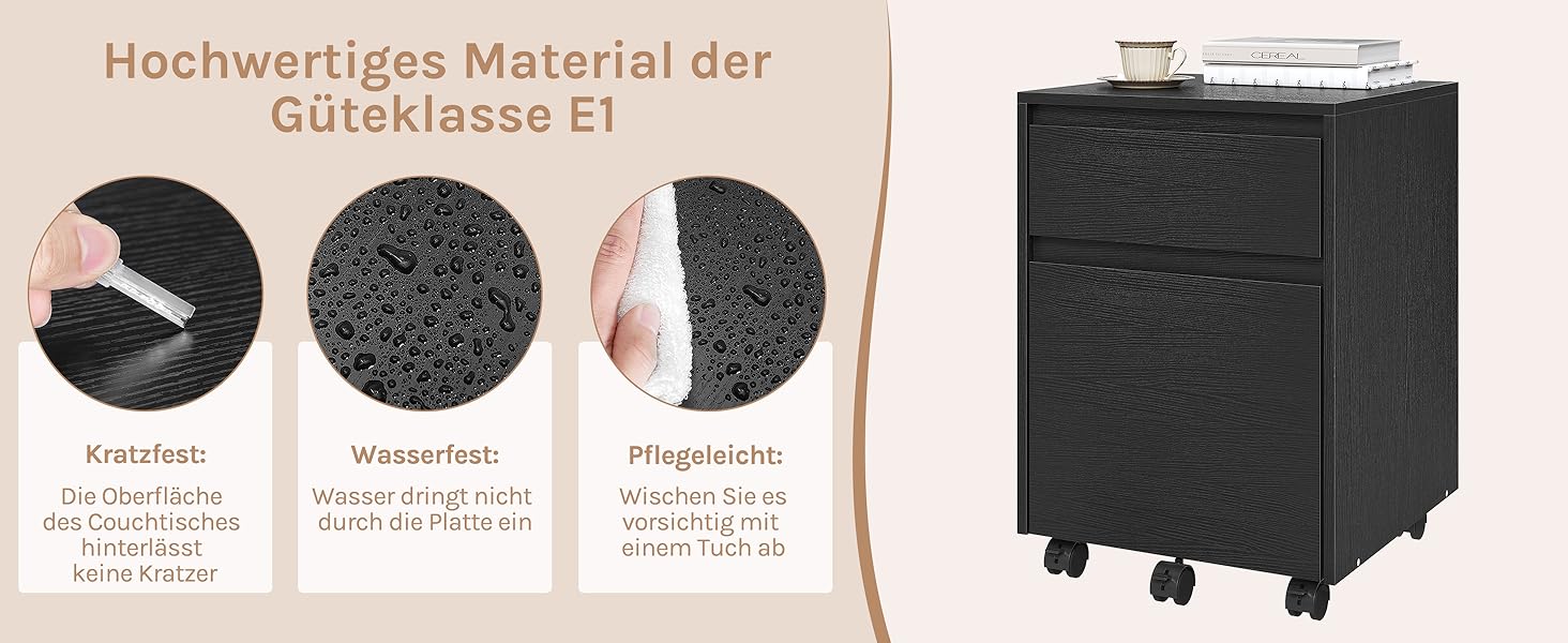 Rollcontainer, Aktenschrank mit 2 Schubladen, mobiler Büroschrank, Schreibtisch Unterschrank