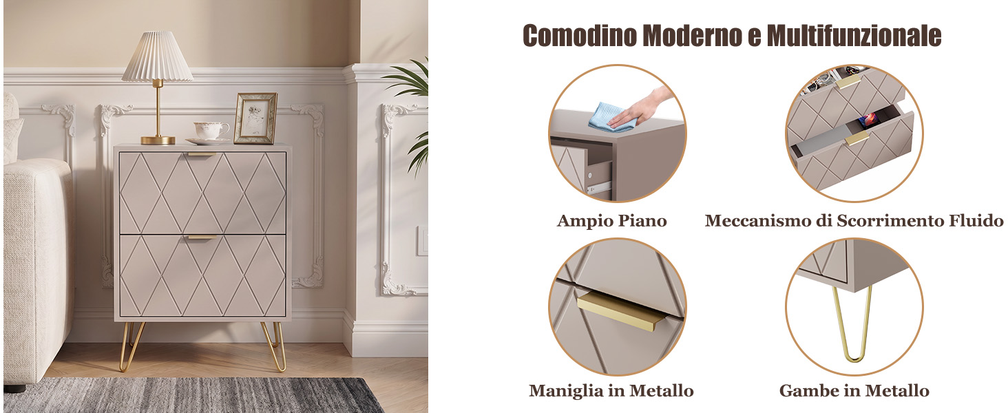 Il testo recita «Camodina Madeiras e Multifuncioeste» con quattro icone delle caratteristiche del prodotto che mostrano: «Aço Preto», «Mecanismo de Aquecimento Fácil», «Mantela de Metal» e «Janela de Metal». Cabina doccia con ante in vetro esposte.