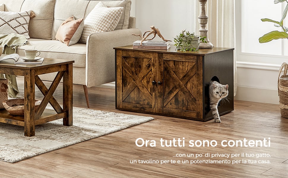 FEANDREA Mobile Lettiera per Gatti, Marrone Vintage e Nero PCL002X02