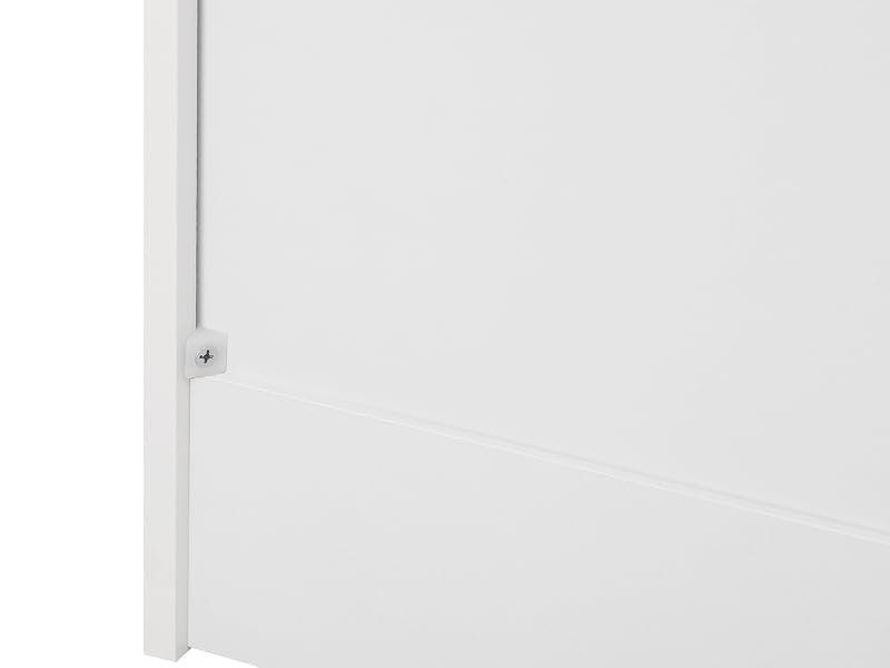 Close-up view of a white wall or panel corner showing minimal structural detail.