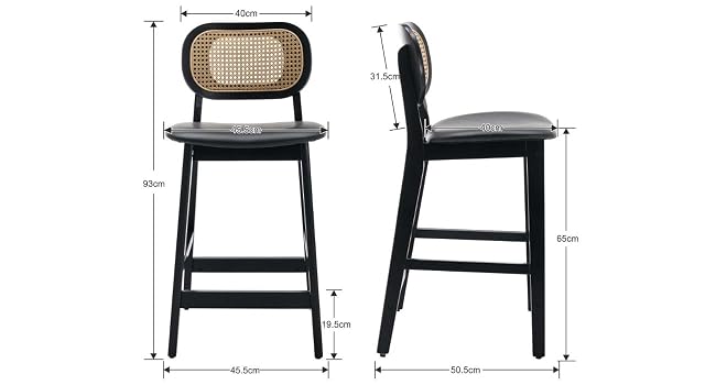 el taburete de bar negro con asiento de ratán