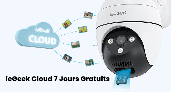 Jusqu'à 128 Go de stockage local et 7 jours de stockage cloud gratuit