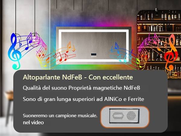 LUVODI Specchio RGB Digitale Bluetooth Bagno LED 120x60 cm Grande Specchio Musica Bagno con Led Luce