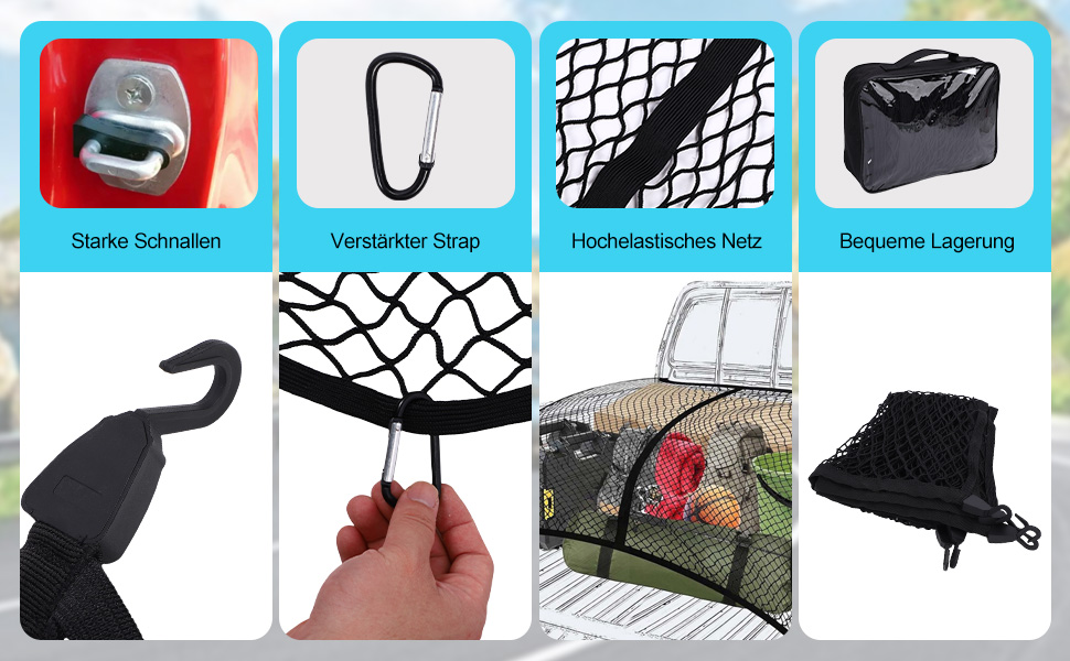 Filet à Bagages Hautement Élastique 1,2 X 1 M Extensible Jusqu'à 2,1 X