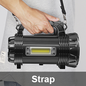 avec sangle. Dispose d'un grand panneau lumineux COB central et d'une poignée robuste. Conçu pour une utilisation portable.
