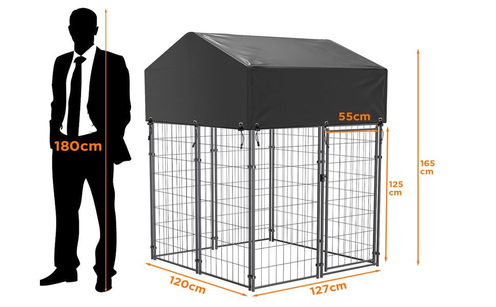 Canile da Esterno con Tetto Robusto Sicuro con Serratura Box Gabbia Protezione Recinzione per Cani
