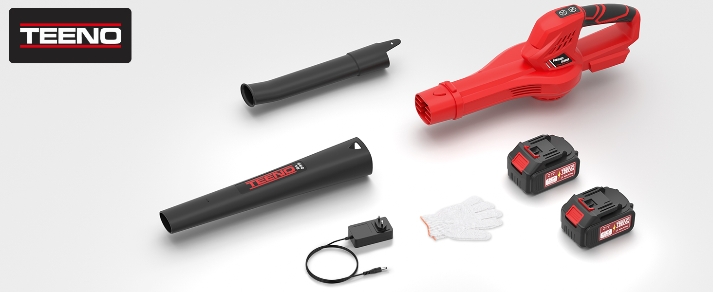Le texte se lit comme suit : « TEEBND ». Série de produits présentant un appareil électronique rouge et noir avec accessoires et composants de charge sur fond blanc.