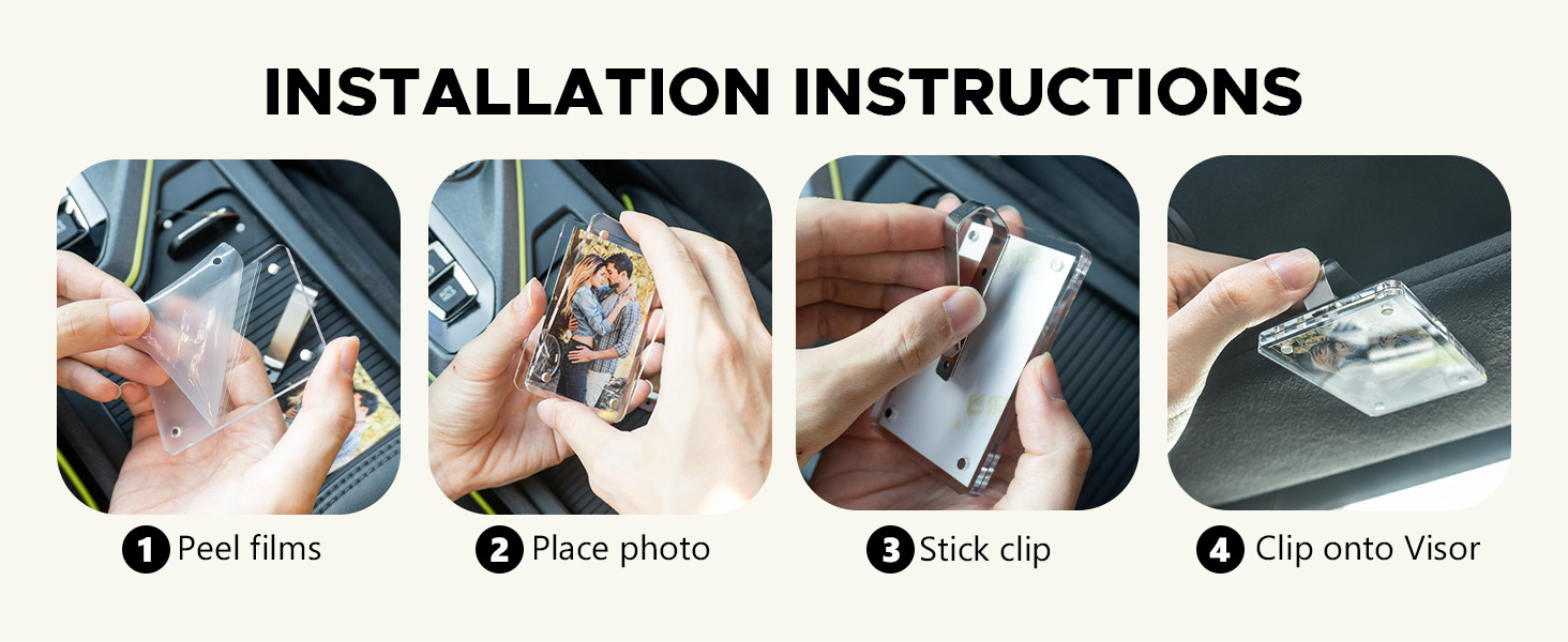 Clip per foto da visiera auto - Portafoto in acrilico per auto, potente cornice per foto con clip magnetica per visiera