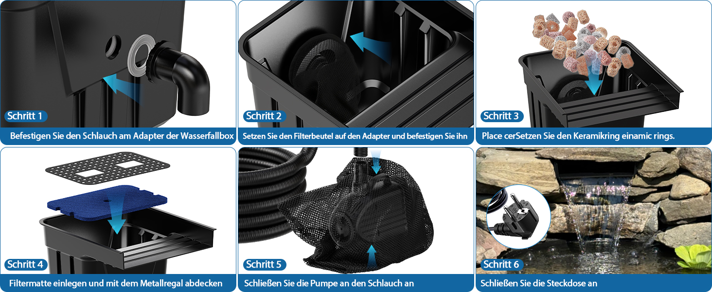 Installation des Teich Wasserfall Sets