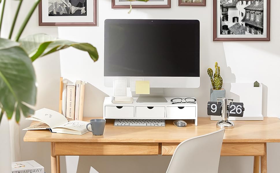 Support Surélevateur Pour écran D'ordinateur - Plateau Blanc Antidérapant Pour Bureau Ou Maison
