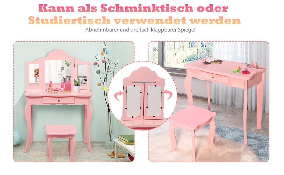 Kinder Schminktisch und Stuhl, Kinderschminktisch Schminken Spielen, Kinder Frisiertisch