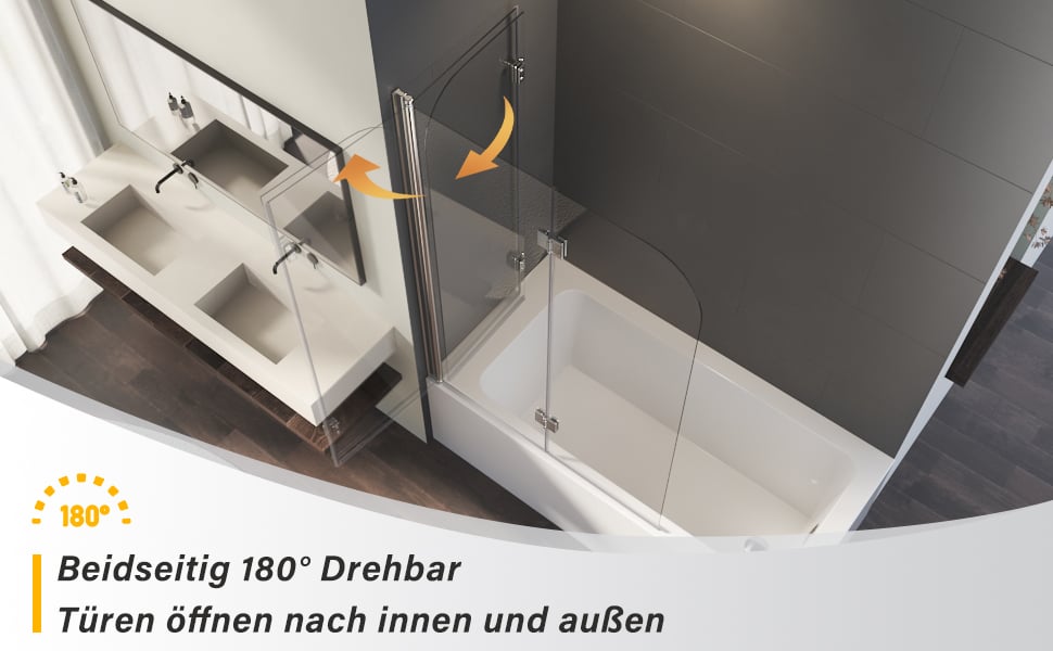 Duschwand für Badewanne 2-teilig Faltbar Duschtrennwand