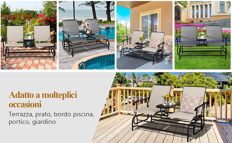 Panchina Curva Da Giardino In Legno Massello COSTWAY - Per 2-3 Persone, Portata 360kg, Ideale Per Bordo Piscina