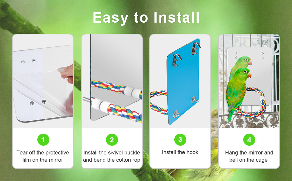 Step-by-step installation guide showing numbered panels (1-4) demonstrating the mounting process for a wall-mounted item. Green background with instructional illustrations.