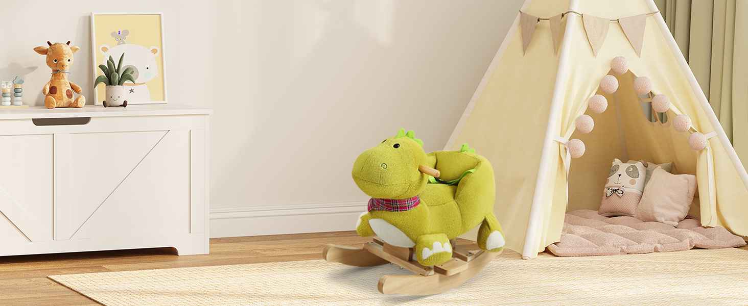 WOLTU Baby Rocking Plush Dinosaur Rocking Chair Rocker Toy Green