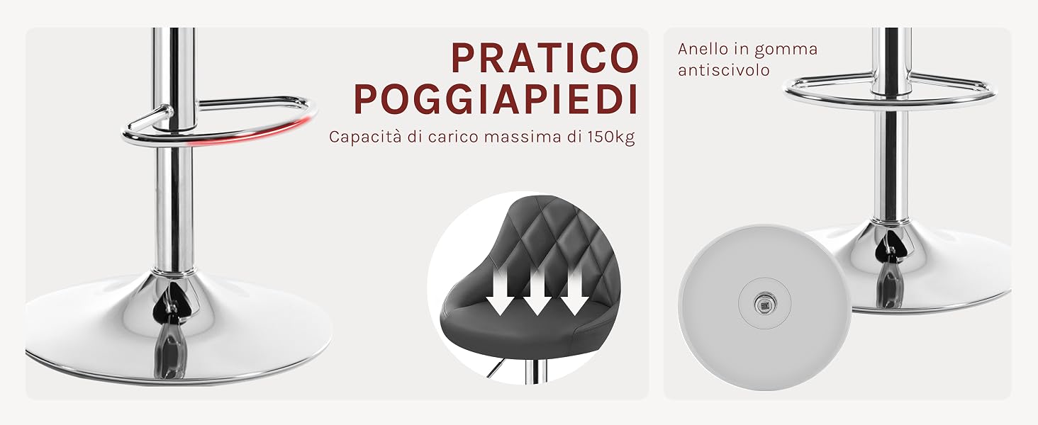 Poggiapiedi circolare cromato per sgabelli da bar.