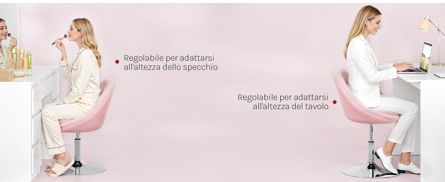 Due donne sedute su sfondo rosa con annotazioni sulla distanza di misurazione che mostrano il posizionamento ergonomico della seduta e dimostrazioni di spaziatura per i mobili o la disposizione dei sedili.