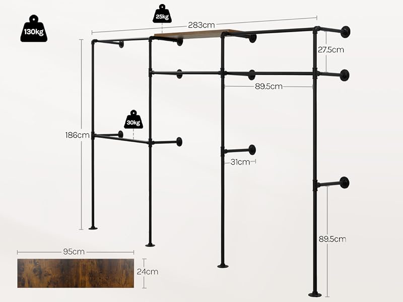 Schémas ou schémas techniques montrant des luminaires muraux ou des supports avec détails de mesure et instructions d'installation.