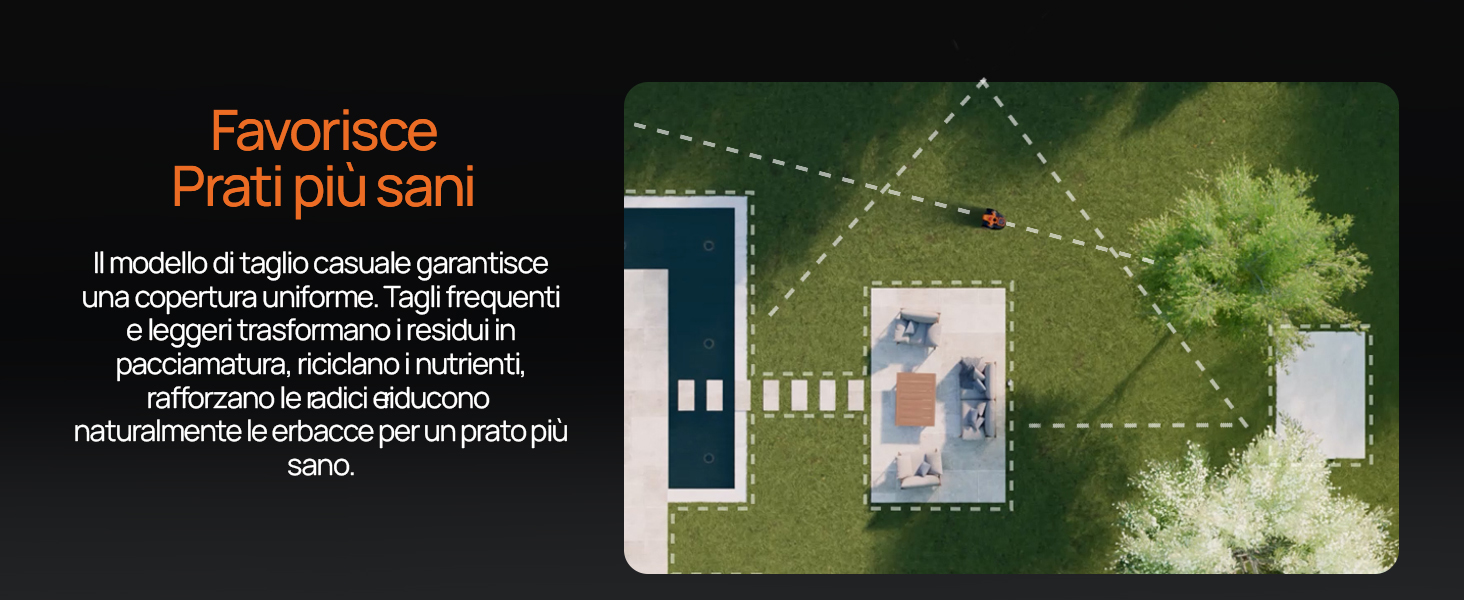 Il testo recita 'Favorisce prati più sani' con panorama paesaggistico che mostra il campo da calcio/calcio con le luci dello stadio di notte. Diverse immagini collegate che mostrano la manutenzione del campo.