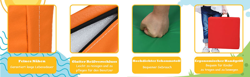 6er Set Kinder Stuhlkissen rot Bodenkissen mit Griff Sitzkissen Baby Sitzerhöhung Hauptkissen