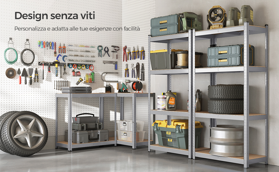 MASKO Scaffalatura Per Carichi Pesanti, 160 X 160 X 60 Cm, Portata 1200 Kg, 4 Ripiani Regolabili, Pannelli In MDF In Metallo, Scaffalatura, Scaffalatura Da Officina, Telaio In Acciaio, Garage, Colore - Foto 3