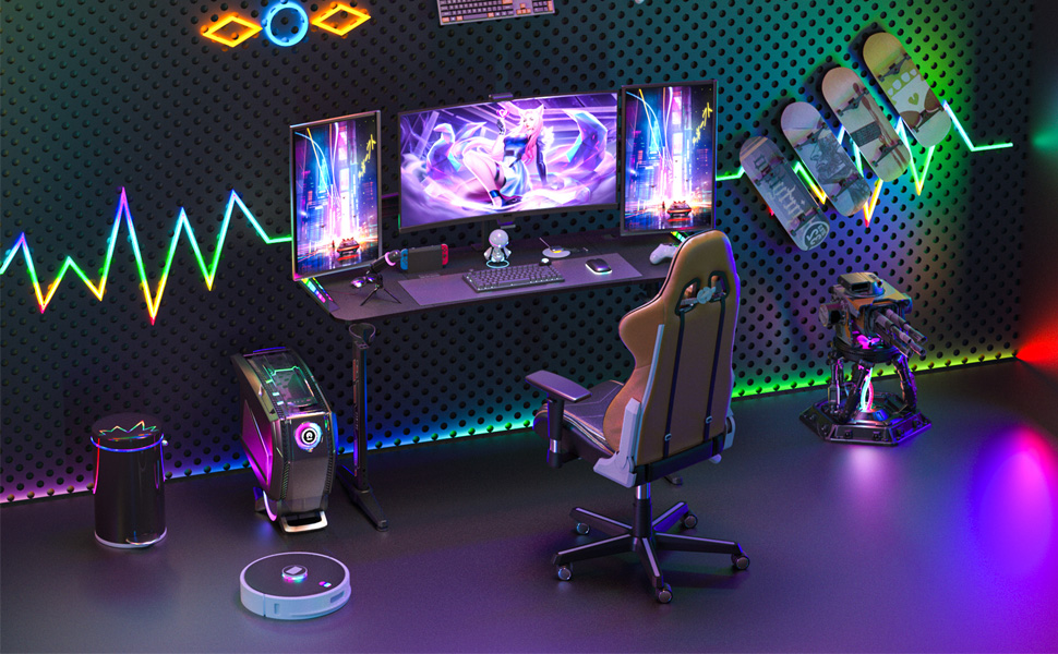 FATIVO Scrivania Gaming Regolabile Altezza con LED RGB