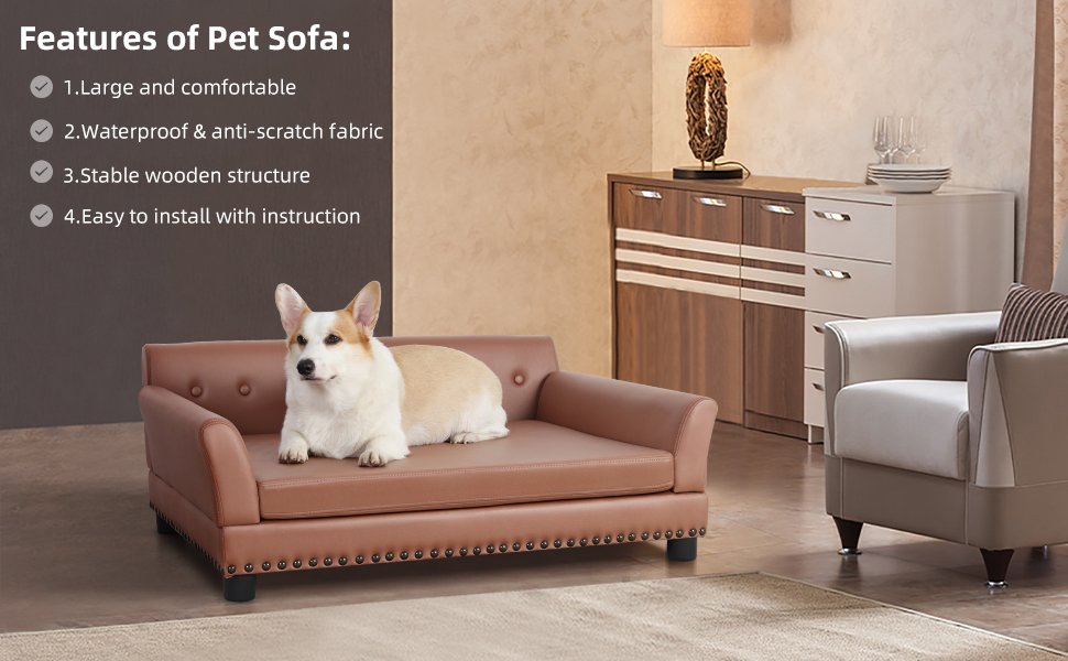 Lounge Bed for Medium Dogs - Wood Frame Elevated Puppy Sofa Chair