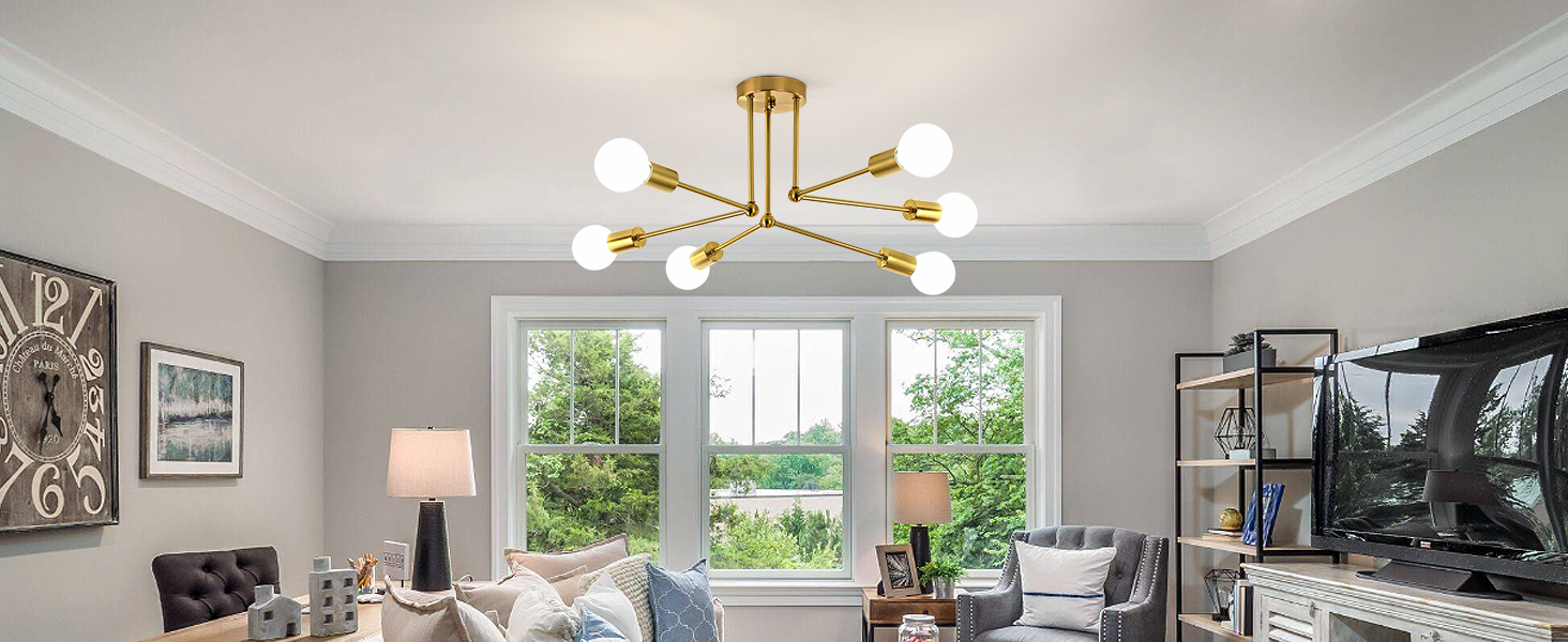 Lampadario Sputnik Vintage Oro 6/8 Luci: Plafoniera Soffitto Semi-Incasso In Metallo, Stile Industriale Per Soggiorno E Cucina